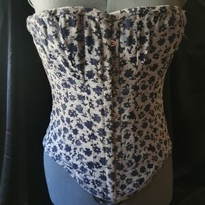 Floral Corset Top - Blue and Black